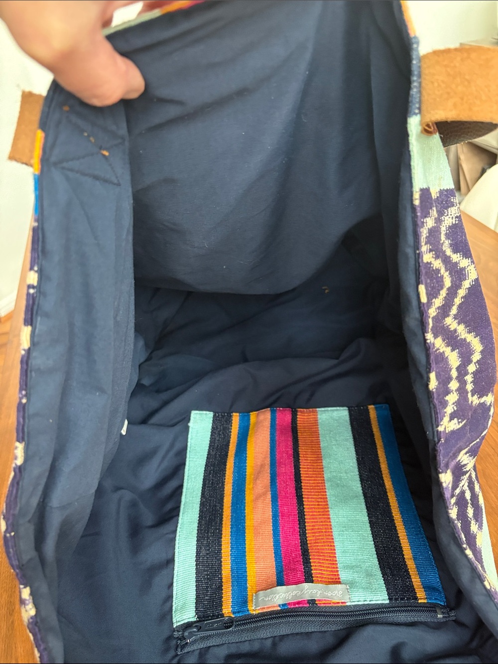 Noonday Collection Handwoven Artisan Tote Bag Fair Trade Woven Leather Straps - Picture 9 of 11